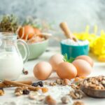 Ovos e leite sobre mesa, alimentos usados para comparar fontes de proteína